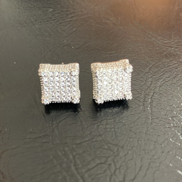 Men’s Earrings 925 Sterling Silver CZ - Picture 8 of 10
